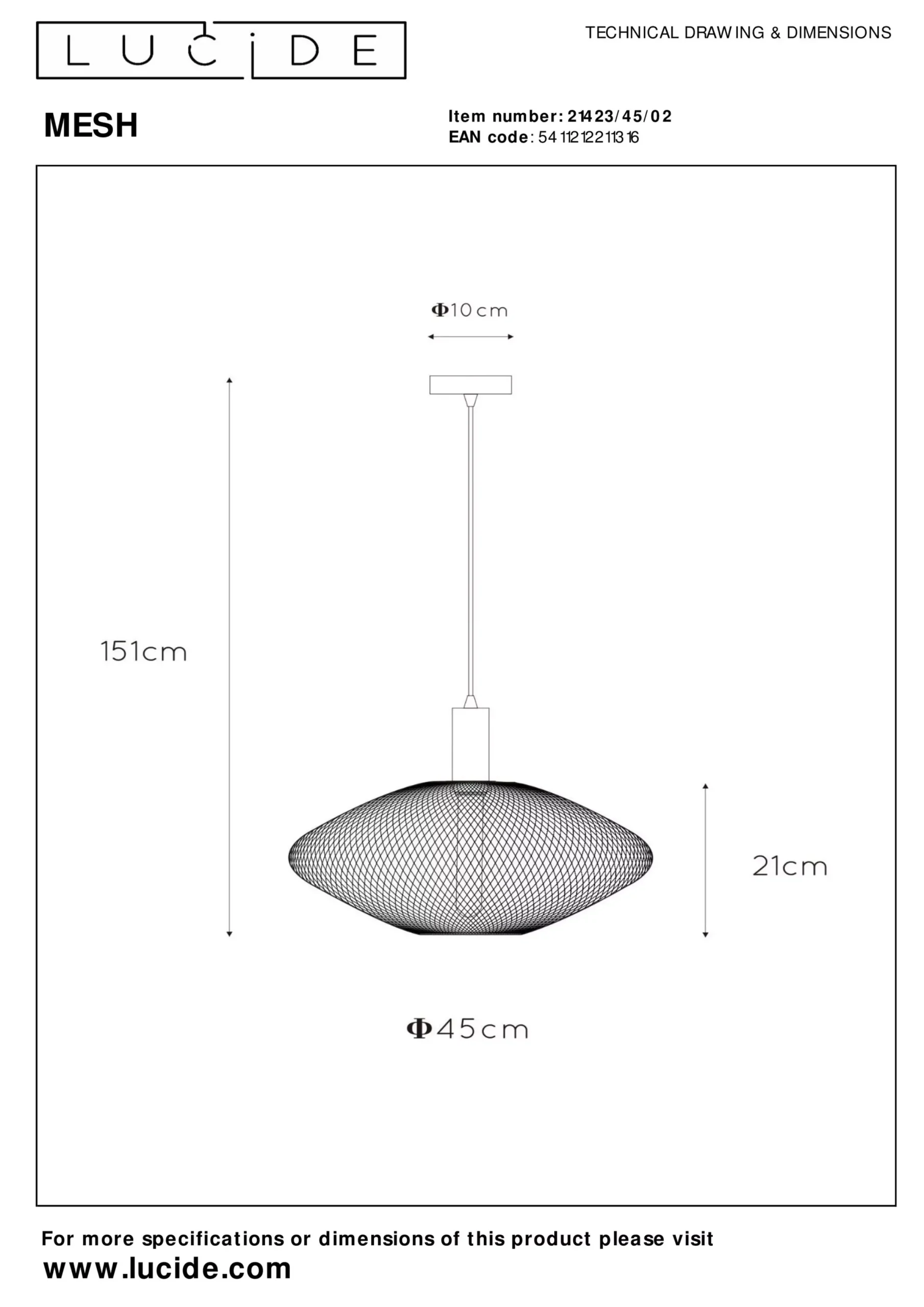 MESH - Hanglamp - Ø 45 cm - 1xE27 - Mat Goud / Messing*Lucide Flash Sale