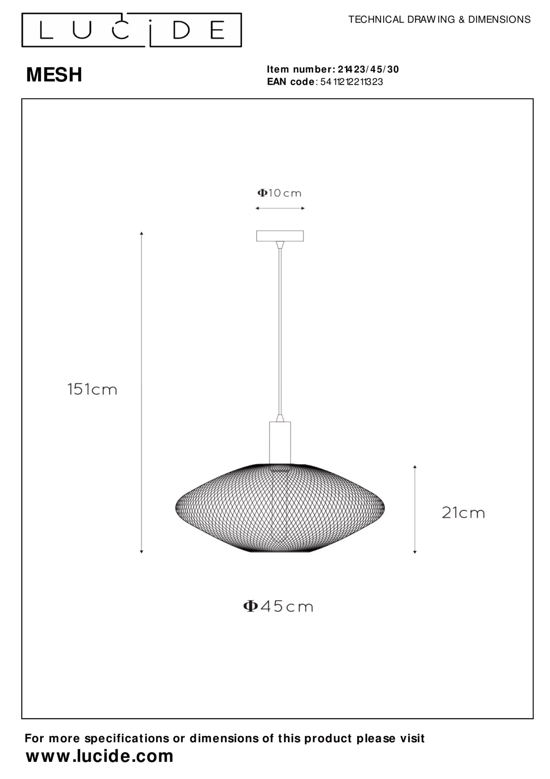 MESH - Hanglamp - Ø 45 cm - 1xE27 - Zwart*Lucide Flash Sale