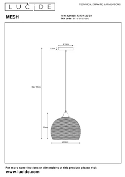 MESH - Hanglamp - Ø 22 cm - 1xE27 - Zwart*Lucide Online