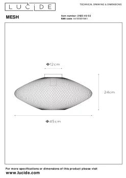 MESH - Plafonnière - Ø 45 cm - 1xE27 - Mat Goud / Messing*Lucide Sale