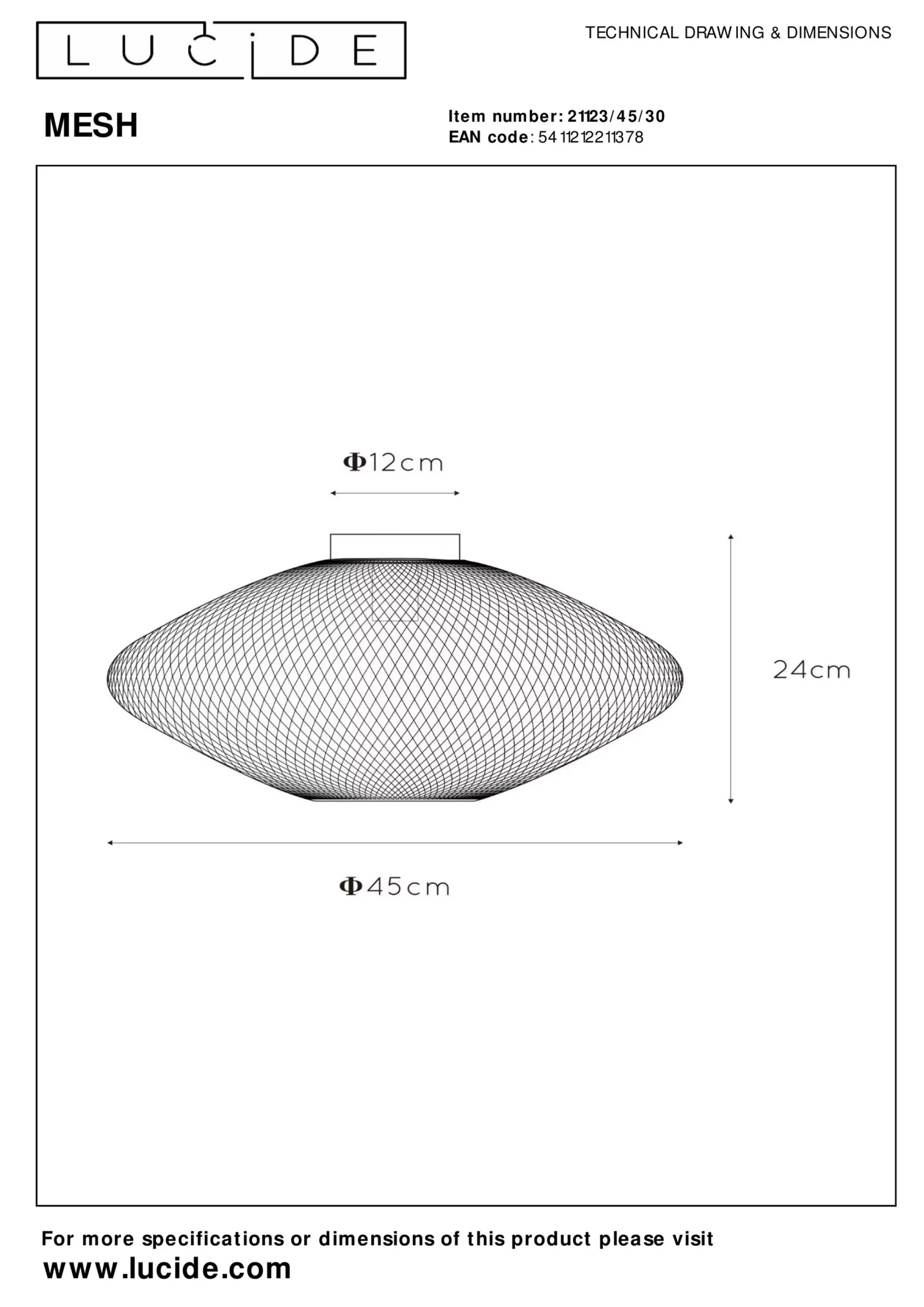 MESH - Plafonnière - Ø 45 cm - 1xE27 - Zwart*Lucide Discount
