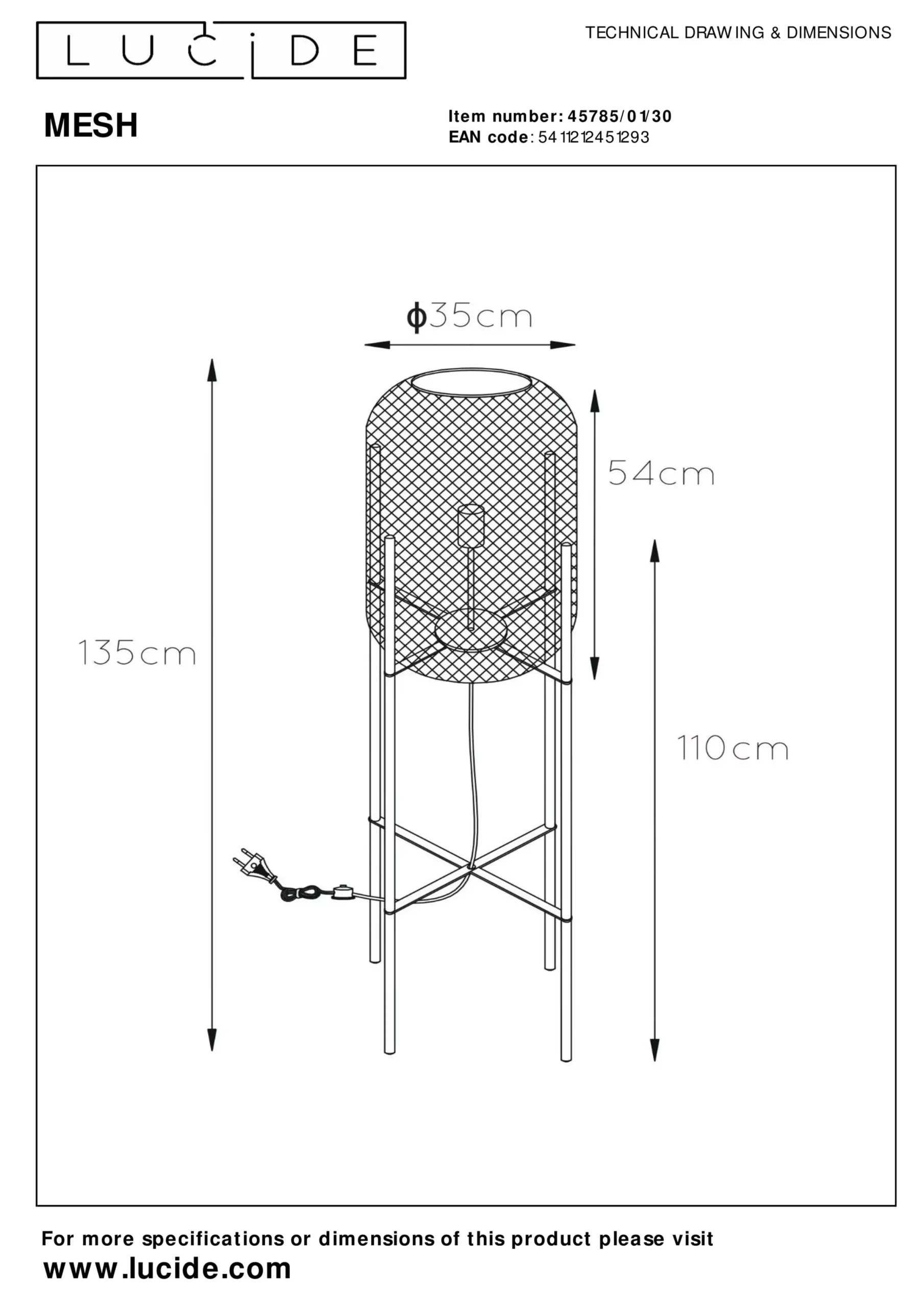 MESH - Vloerlamp - Ø 35 cm - 1xE27 - Zwart*Lucide Cheap