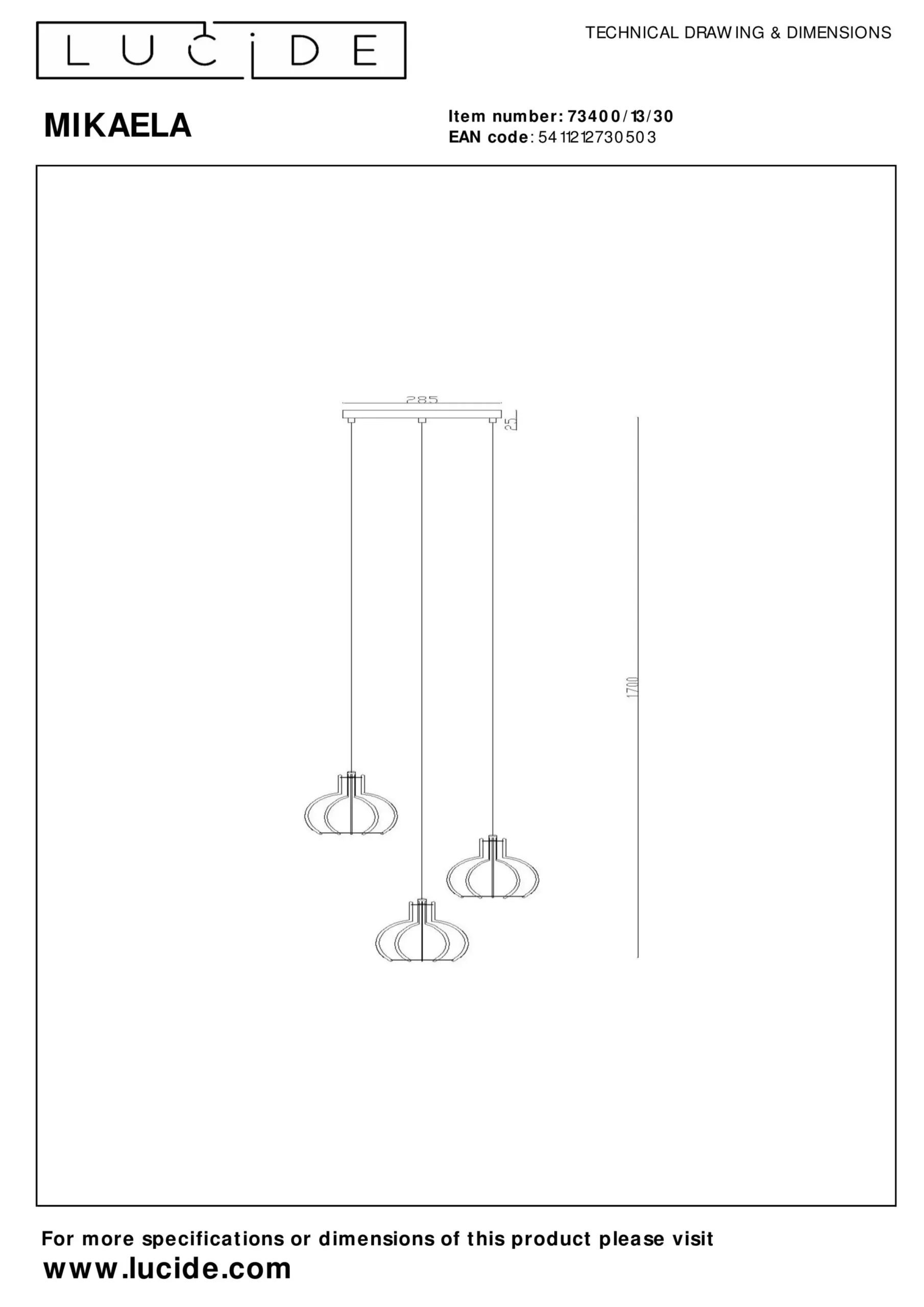 MIKAELA - Hanglamp - Ø 32 cm - 3xE14 - Zwart*Lucide Cheap