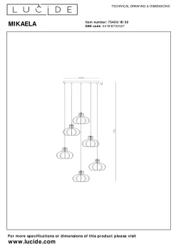 MIKAELA - Hanglamp - Ø 35 cm - 6xE14 - Zwart*Lucide Fashion
