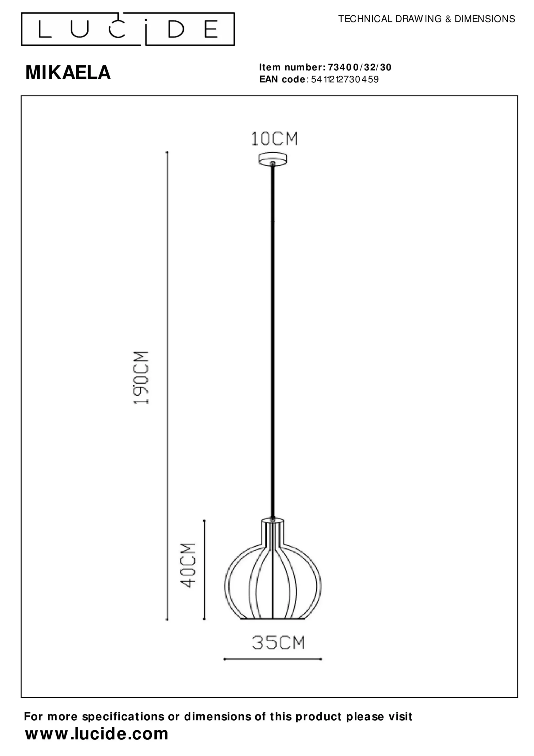 MIKAELA - Hanglamp - Ø 35 cm - 1xE27 - Zwart*Lucide New