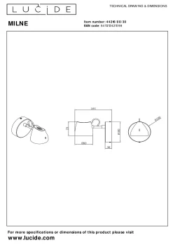 MILNE - Wandlamp - LED Dimb. - 1x8W 2700K - Zwart*Lucide Outlet