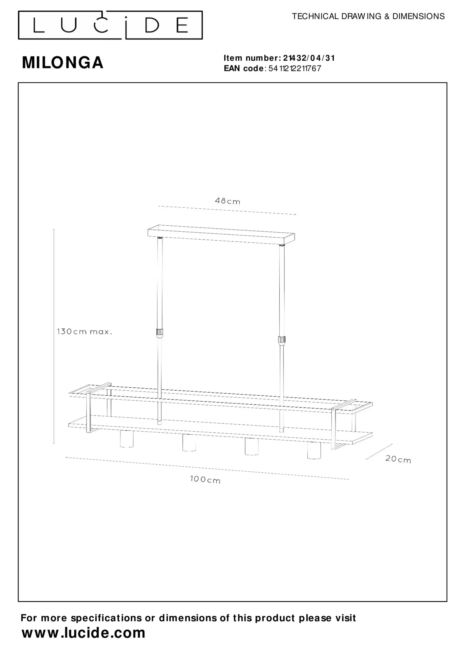 MILONGA - Hanglamp - 4xE27 - Wit*Lucide Online
