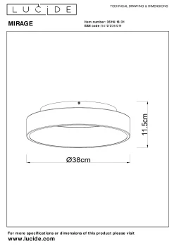 MIRAGE - Plafonnière - Ø 38 cm - LED Dimb. - 1x22W 2700K - Wit*Lucide Hot