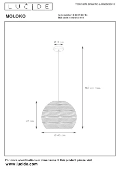 MOLOKO - Hanglamp - Ø 40 cm - 1xE27 - Okergeel*Lucide New
