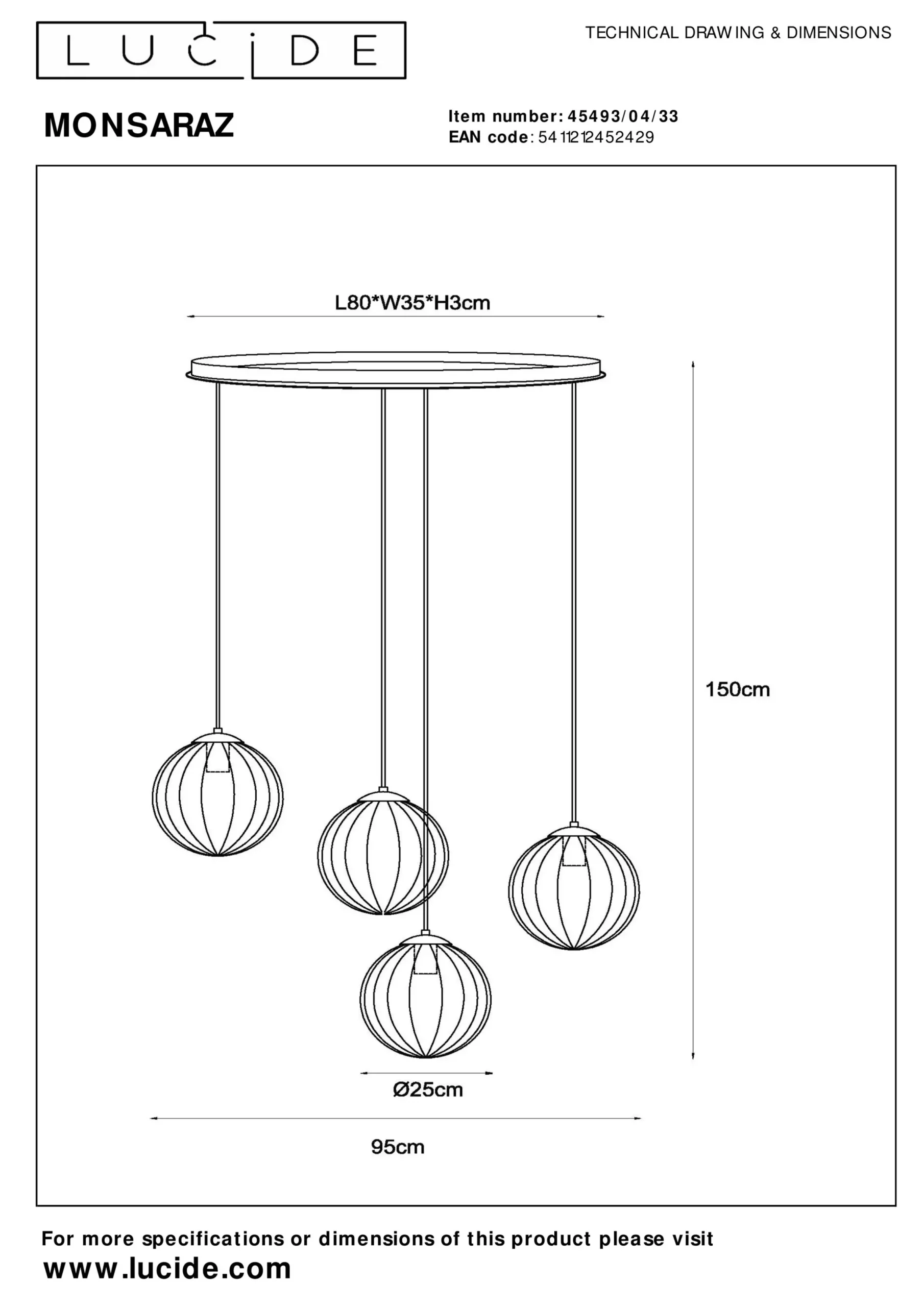 MONSARAZ - Hanglamp - 4xE27 - Groen*Lucide Sale