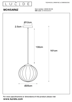 MONSARAZ - Hanglamp - Ø 25 cm - 1xE27 - Amber*Lucide Outlet