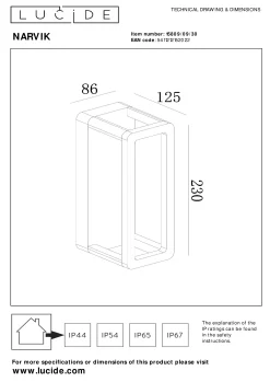 NARVIK - Wandlamp Binnen/Buiten - LED - 1x9,2W 3000K - IP65 - Zwart*Lucide Cheap