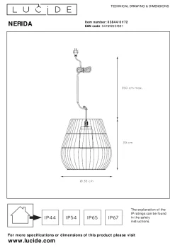 NERIDA - Hanglamp Binnen/Buiten - Ø 35 cm - 1xE27 - IP44 - Naturel*Lucide Best
