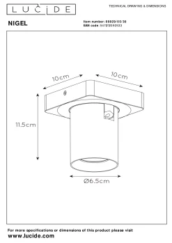 NIGEL - Plafondspot - LED Dim to warm - GU10 - 1x5W 2200K/3000K - Zwart*Lucide Clearance