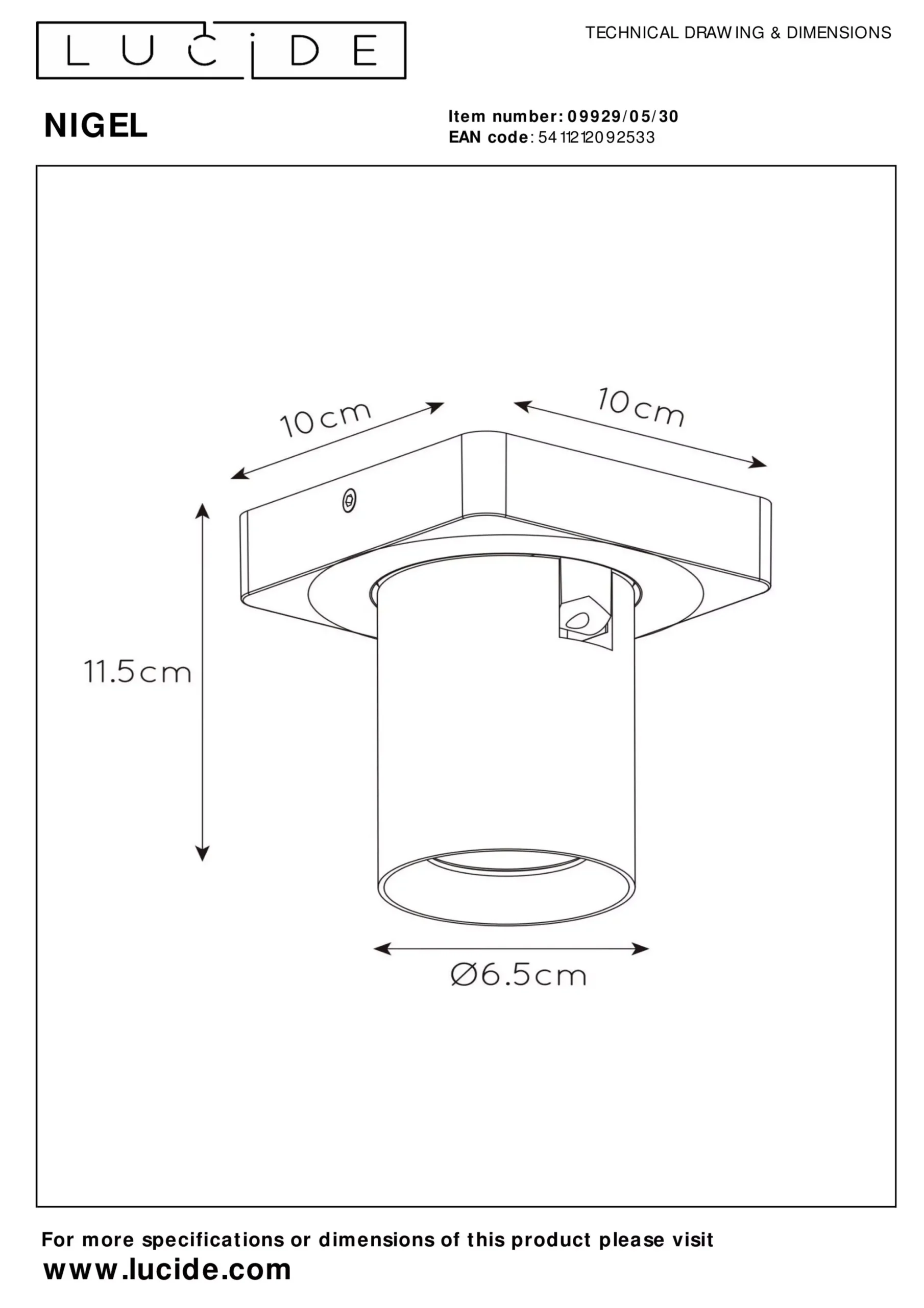 NIGEL - Plafondspot - LED Dim to warm - GU10 - 1x5W 2200K/3000K - Zwart*Lucide Clearance