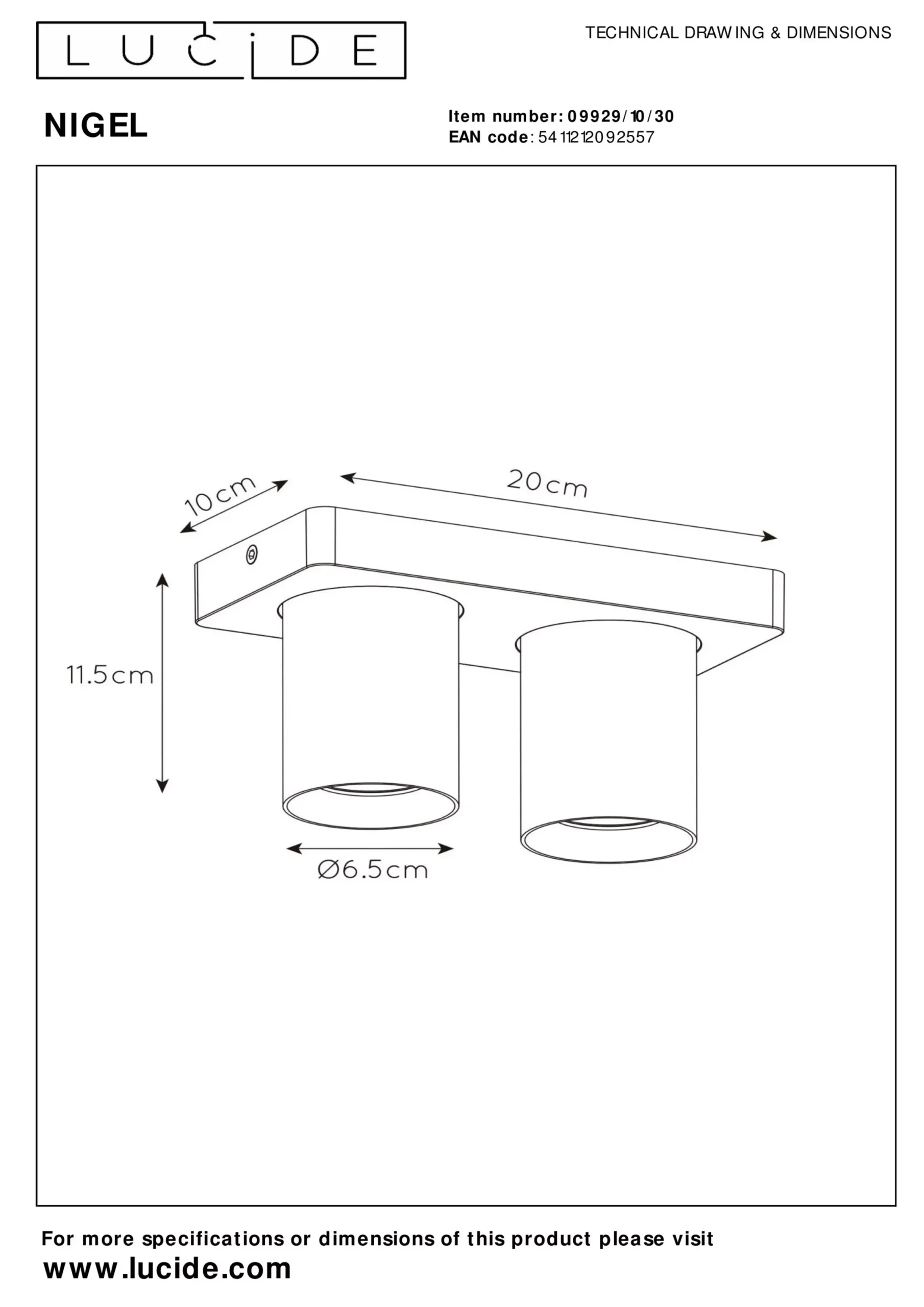 NIGEL - Plafondspot - LED Dim to warm - GU10 - 2x5W 2200K/3000K - Zwart*Lucide Best