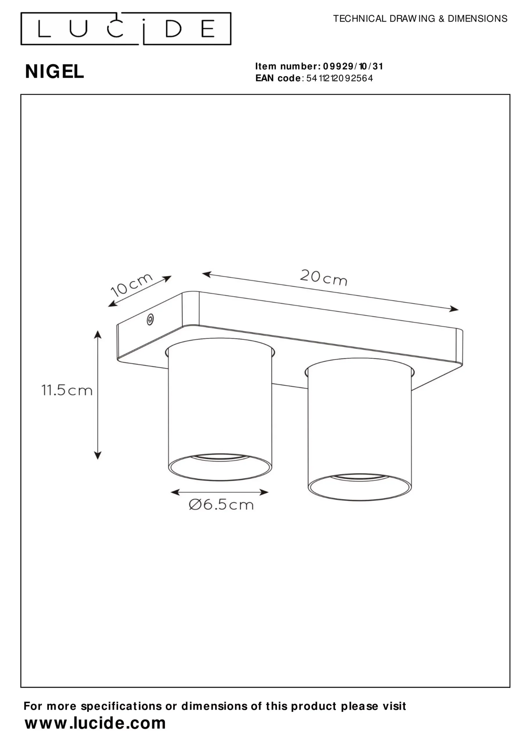NIGEL - Plafondspot - LED Dim to warm - GU10 - 2x5W 2200K/3000K - Wit*Lucide Store