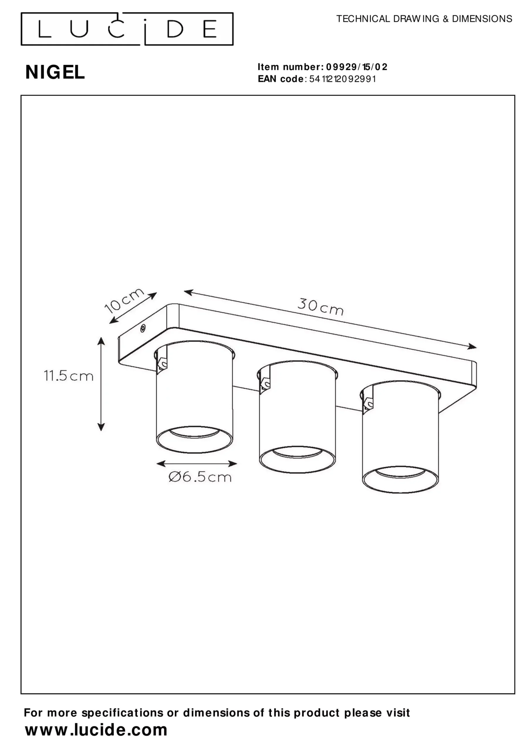 NIGEL - Plafondspot - LED Dim to warm - GU10 - 3x5W 2200K/3000K - Mat Goud / Messing*Lucide Best