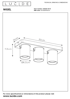 NIGEL - Plafondspot - LED Dim to warm - GU10 - 3x5W 2200K/3000K - Antraciet*Lucide Store
