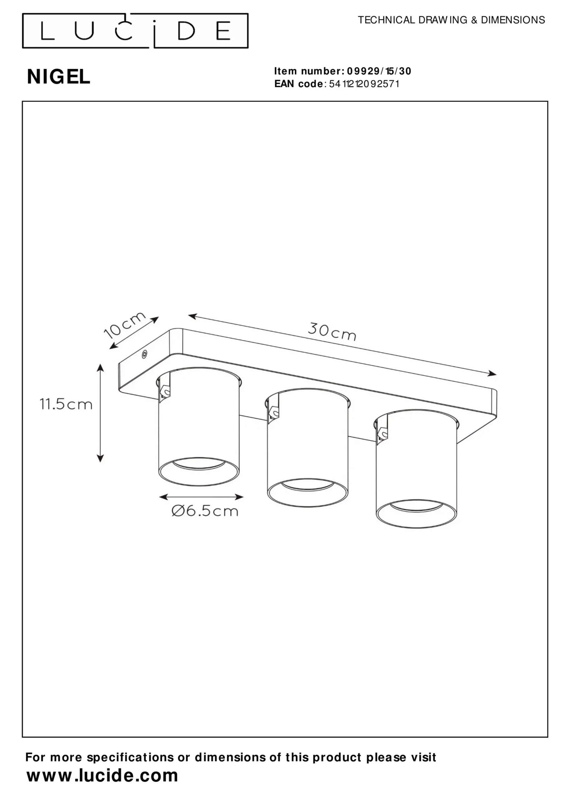 NIGEL - Plafondspot - LED Dim to warm - GU10 - 3x5W 2200K/3000K - Zwart*Lucide Sale