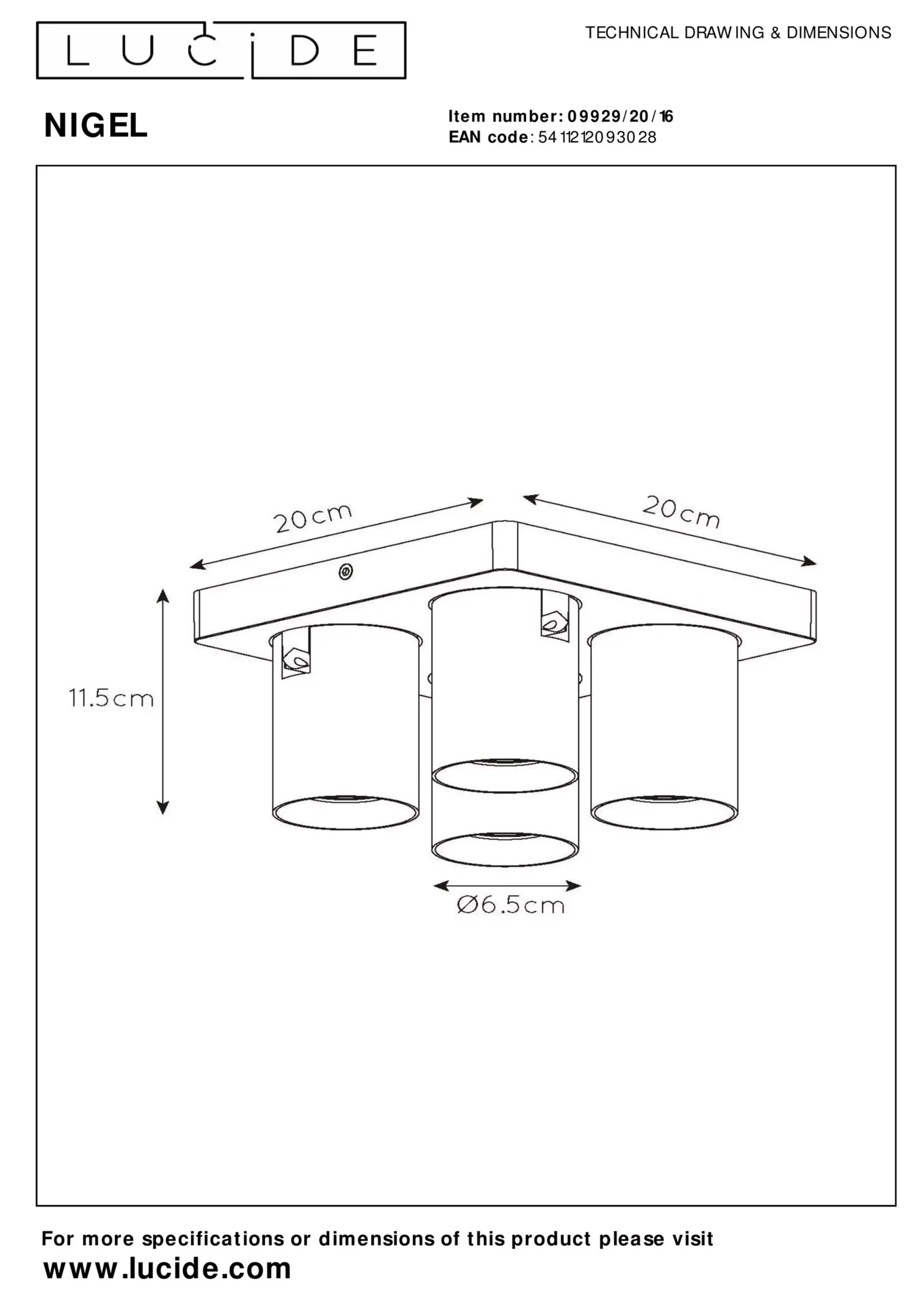 NIGEL - Plafondspot - LED Dim to warm - GU10 - 4x5W 2200K/3000K - Antraciet*Lucide Hot