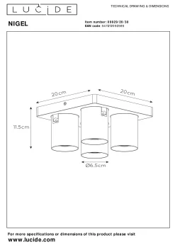 NIGEL - Plafondspot - LED Dim to warm - GU10 - 4x5W 2200K/3000K - Zwart*Lucide Shop