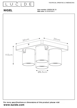 NIGEL - Plafondspot - LED Dim to warm - GU10 - 4x5W 2200K/3000K - Wit*Lucide Outlet