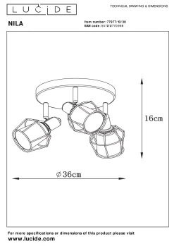NILA - Plafondspot - Ø 36 cm - 3xE14 - Zwart*Lucide Cheap