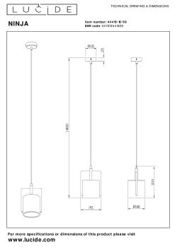 NINJA - Hanglamp - Ø 16 cm - 1xE27 - Roze*Lucide Store