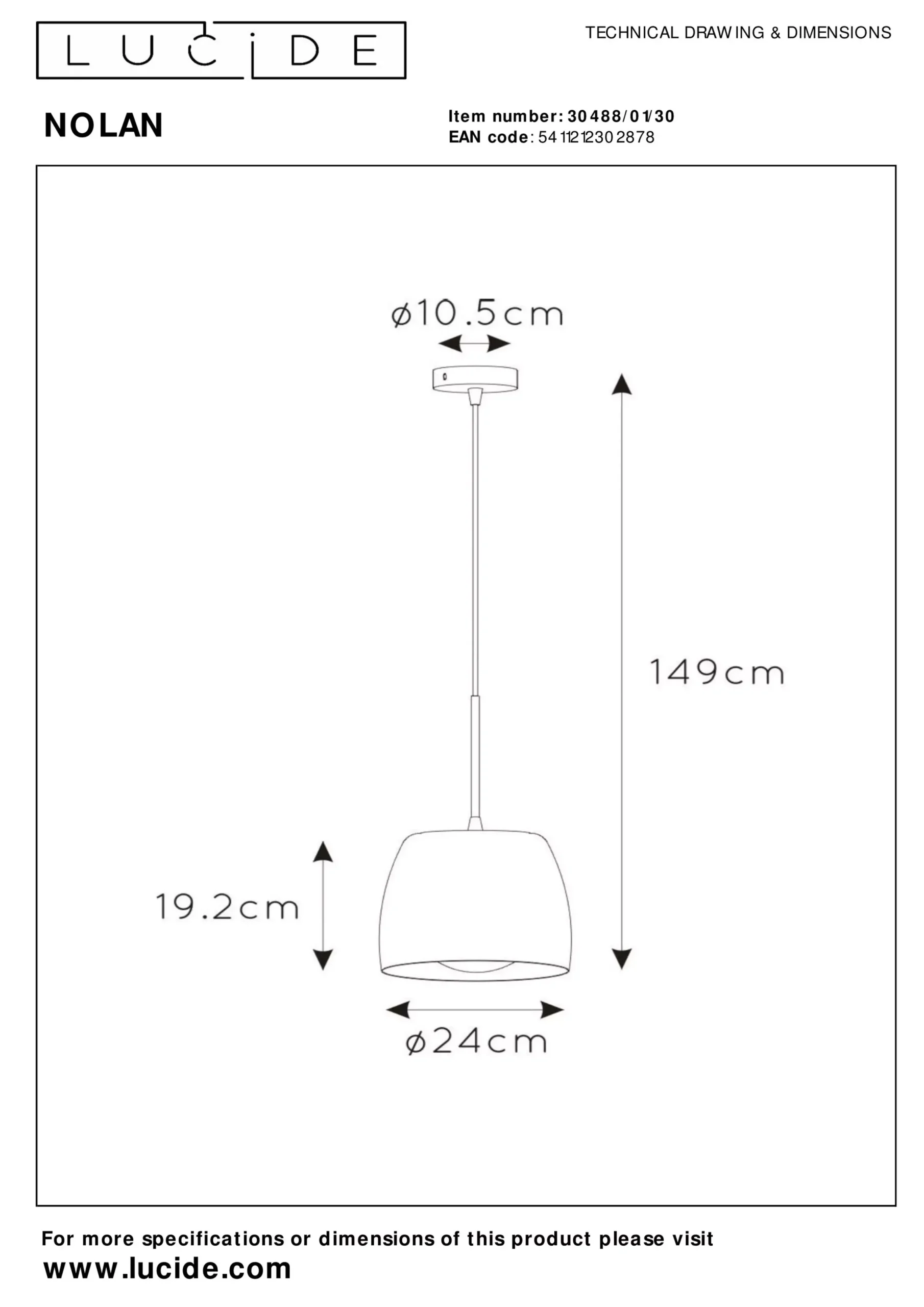 NOLAN - Hanglamp - Ø 24 cm - 1xE27 - Zwart*Lucide Outlet