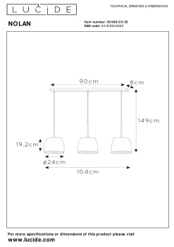 NOLAN - Hanglamp - 3xE27 - Zwart*Lucide Outlet