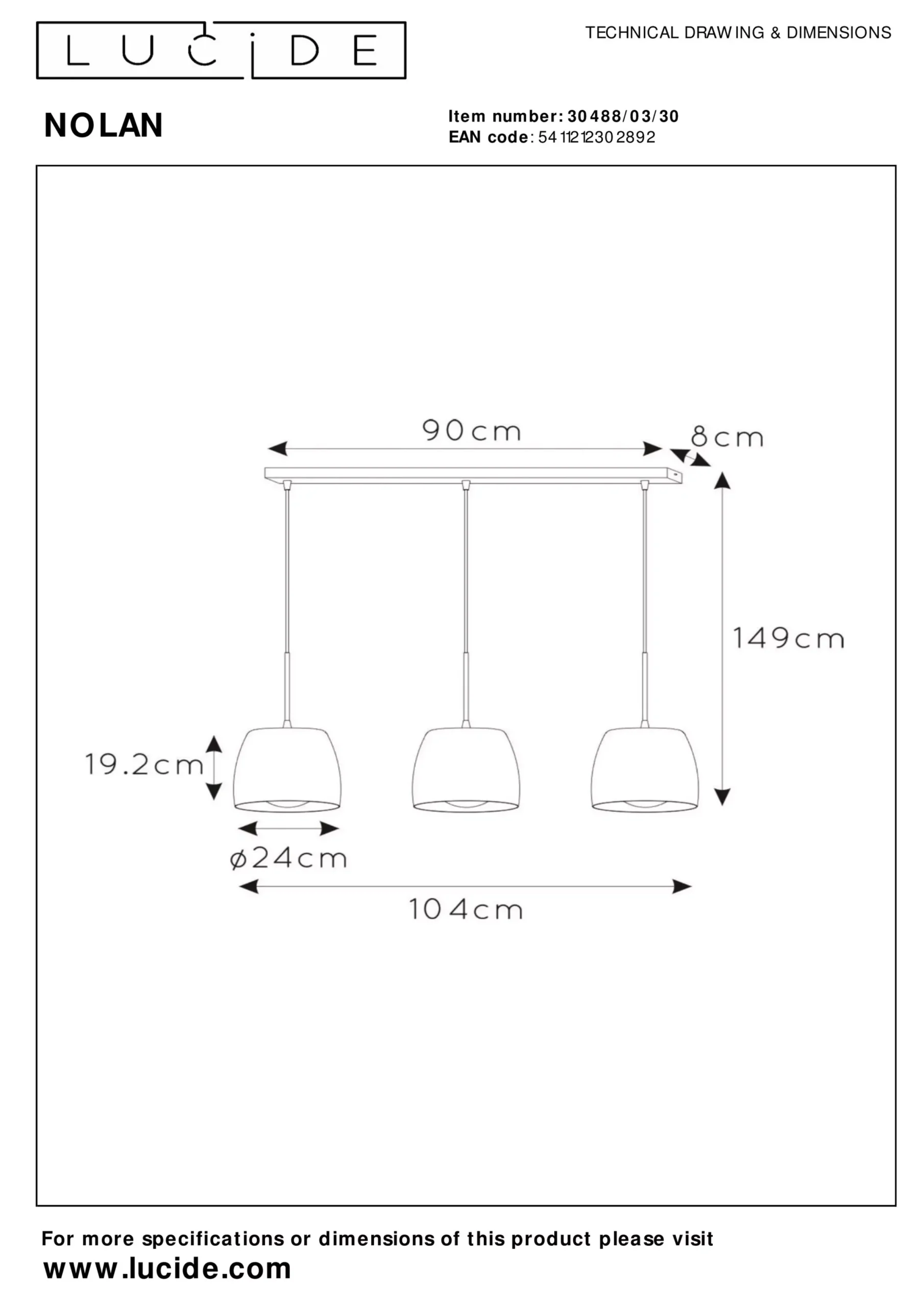 NOLAN - Hanglamp - 3xE27 - Zwart*Lucide Outlet