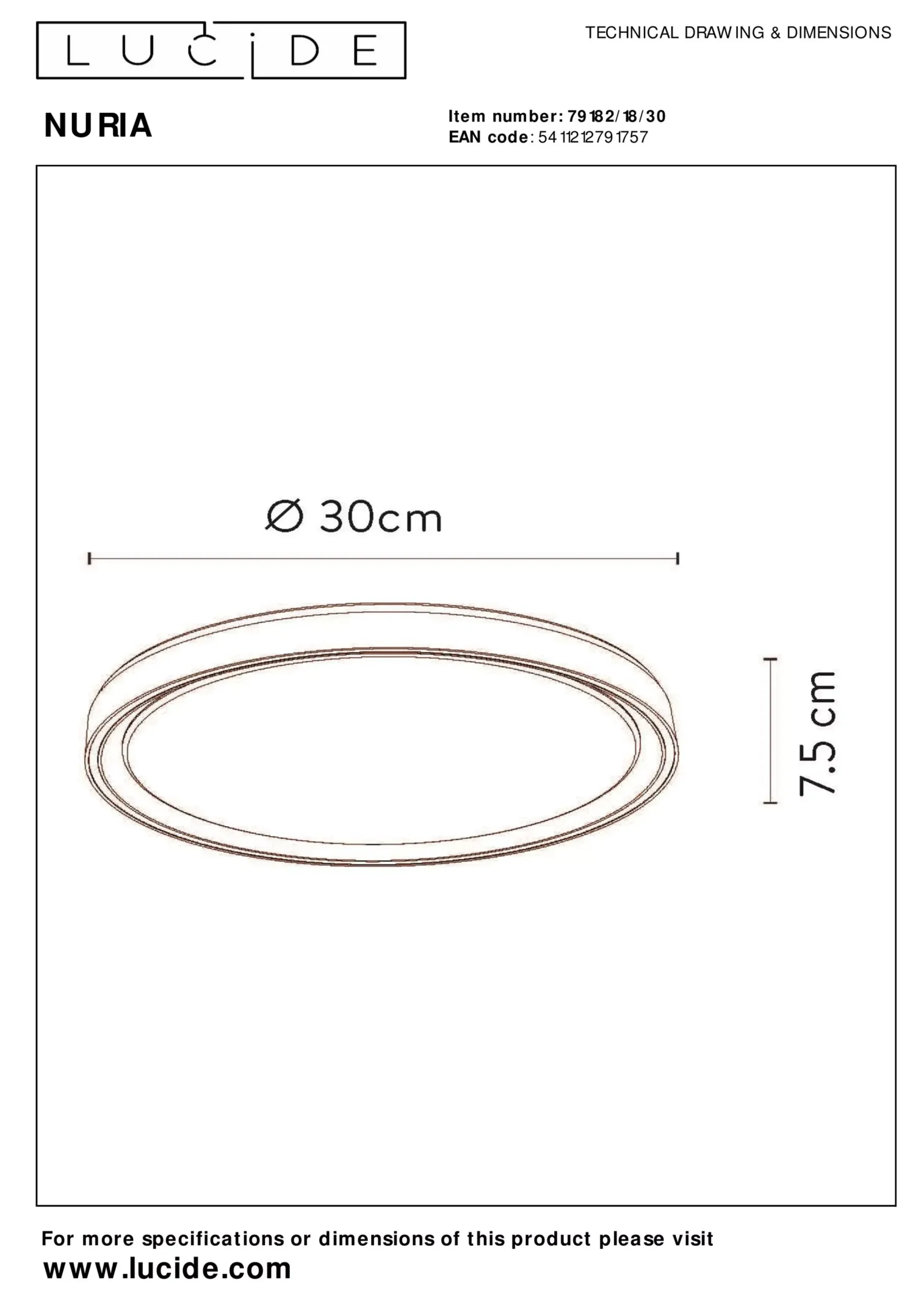 NURIA - Plafonnière - Ø 30 cm - LED 3 StepDim - 1x18W 2700K - Zwart*Lucide Shop