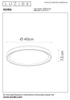 NURIA - Plafonnière - Ø 40 cm - LED 3 StepDim - 1x24W 2700K - Zwart*Lucide Sale