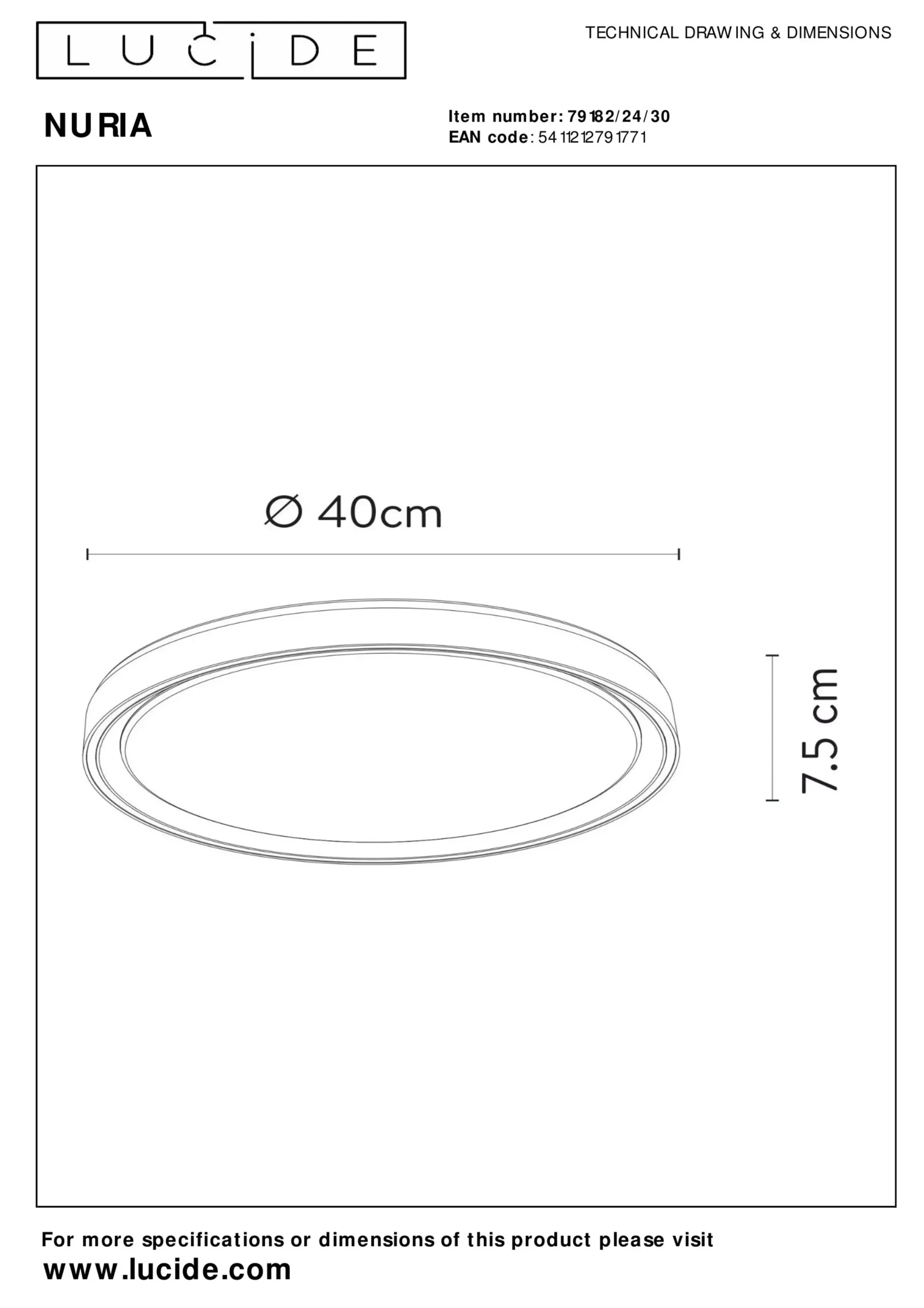 NURIA - Plafonnière - Ø 40 cm - LED 3 StepDim - 1x24W 2700K - Zwart*Lucide Sale