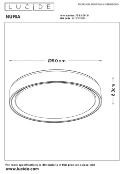 NURIA - Plafonnière - Ø 50 cm - LED 3 StepDim - 1x36W 2700K - Wit*Lucide Outlet