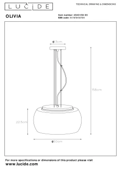 OLIVIA - Hanglamp - Ø 50 cm - 3xE27 - Fumé*Lucide Flash Sale