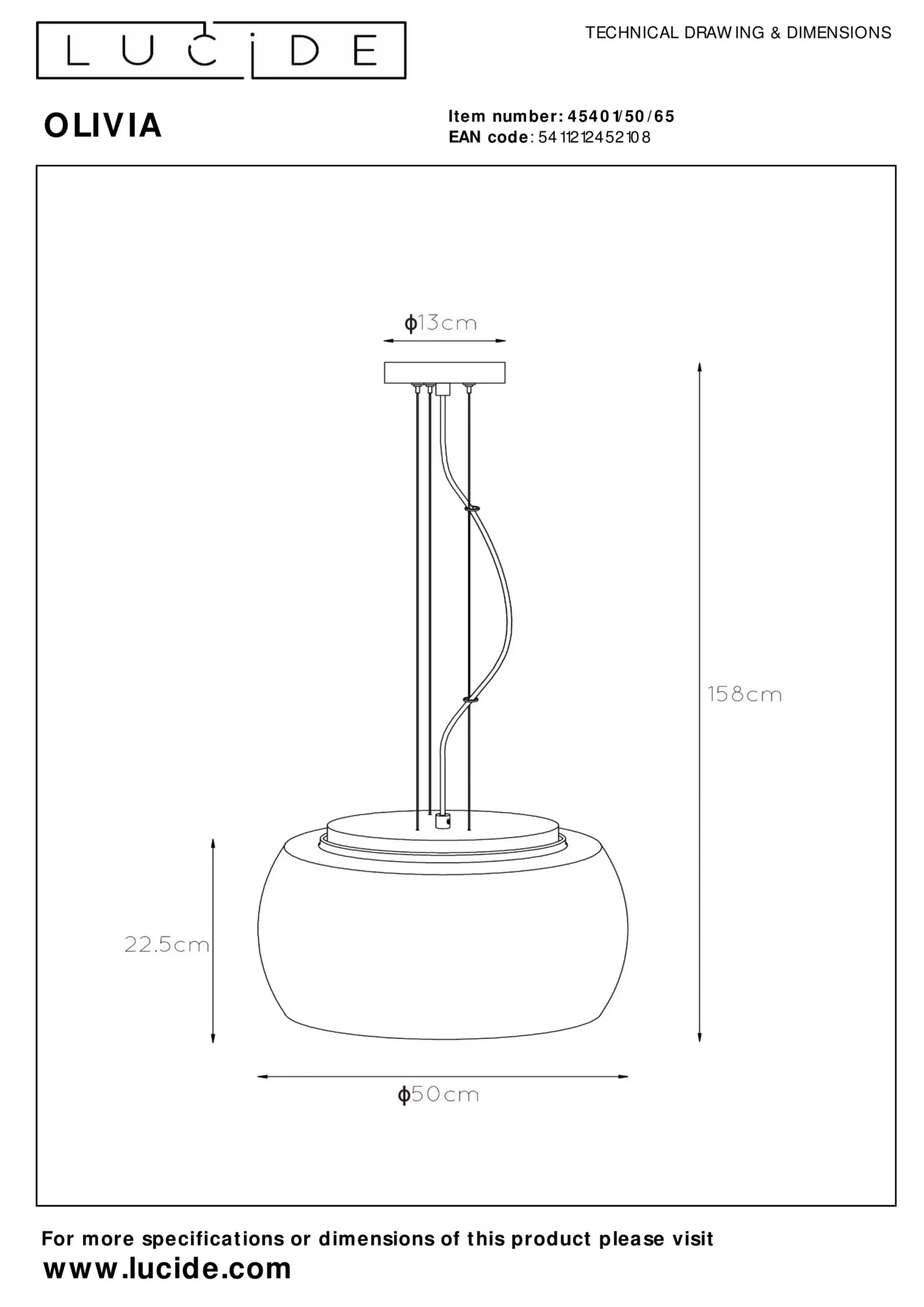 OLIVIA - Hanglamp - Ø 50 cm - 3xE27 - Fumé*Lucide Flash Sale