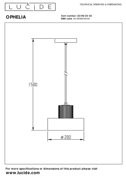 OPHELIA - Hanglamp - Ø 20 cm - 1xE27 - Zwart*Lucide Store