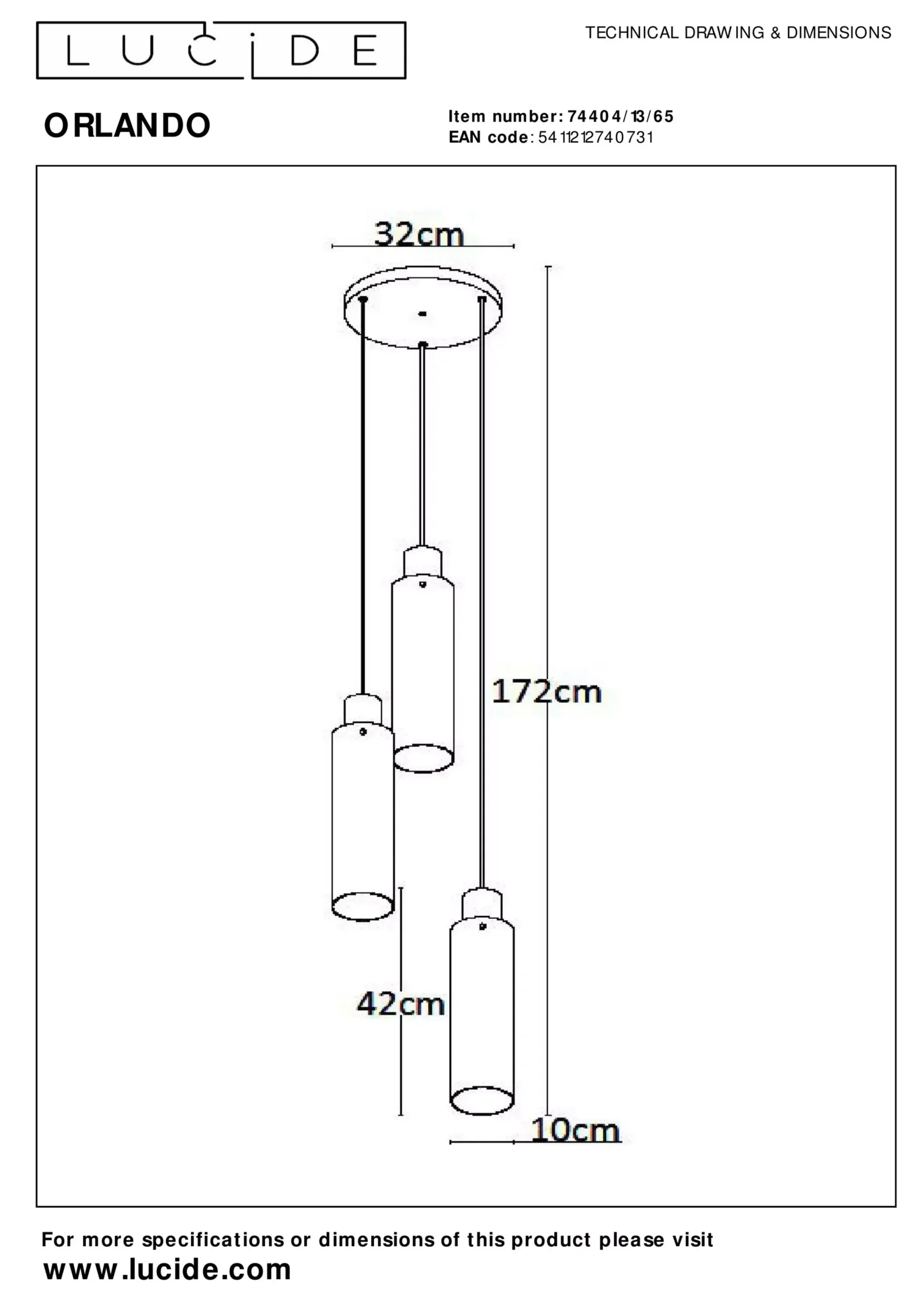 ORLANDO - Hanglamp - Ø 32 cm - 3xE27 - Fumé*Lucide Shop