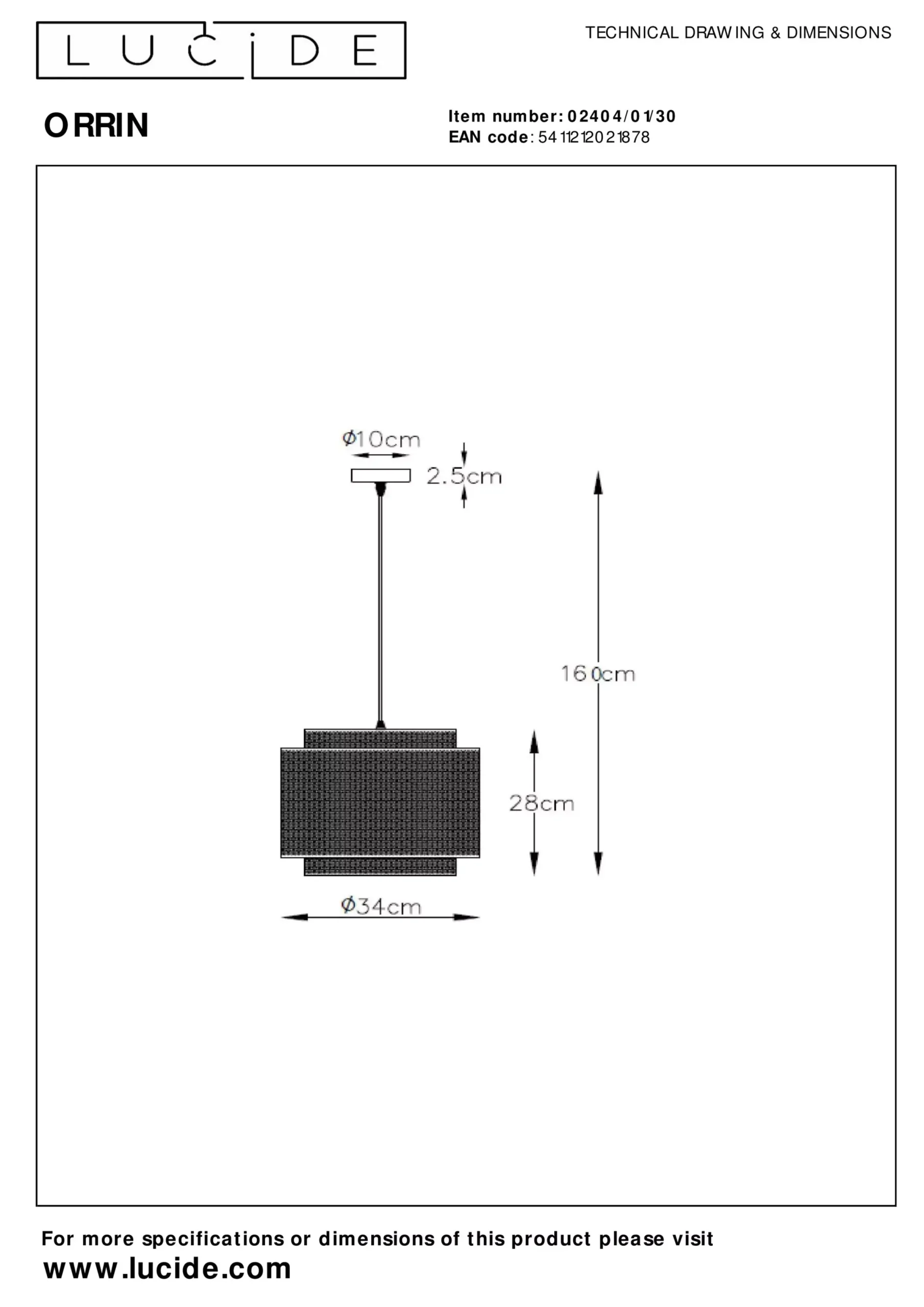 ORRIN - Hanglamp - Ø 34 cm - 1xE27 - Zwart*Lucide Clearance