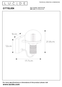 OTTELIEN - Wandlamp - Ø 17,7 cm - 1xE27 - Zwart*Lucide Cheap