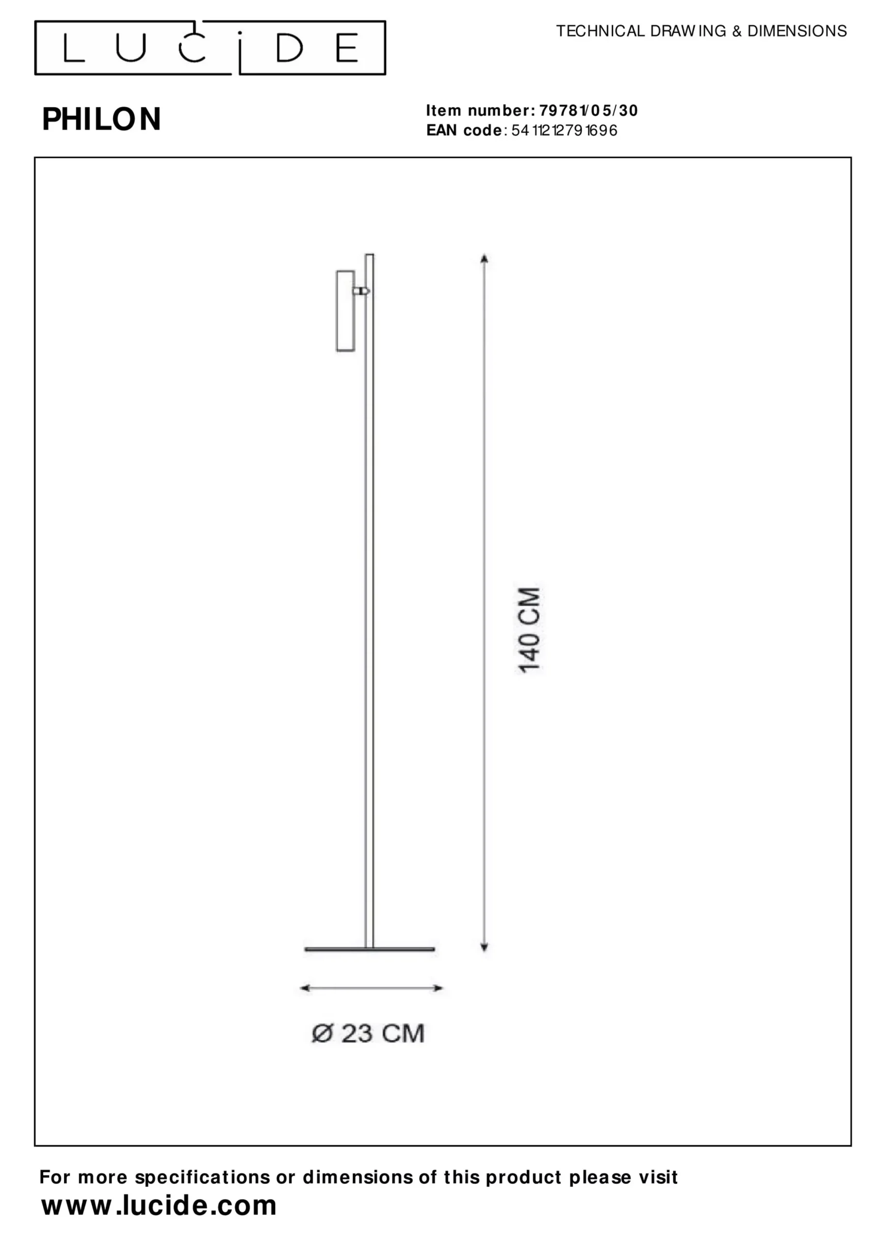 PHILON - Leeslamp - Ø 23 cm - LED Dimb. - 1x4,5W 3000K - Zwart*Lucide Store