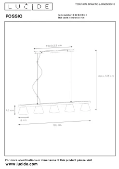 POSSIO - Hanglamp - 5xE14 - Grijs*Lucide Hot