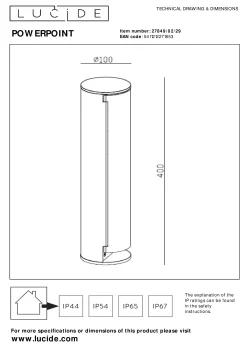 POWERPOINT - Buitenstopcontact zuil - Stopcontacten met penaarde - Type E - FR, BE, POL, SVK & CZE norm - Ø 10 cm - IP44 ? Antraciet*Lucide Fashion