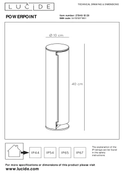 POWERPOINT - Buitenstopcontact zuil - Stopcontacten met randaarde - Type F - EUR/RUS standaard - Ø 10 cm - IP44 ? Antraciet*Lucide Shop