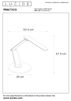 PRACTICO - Bureaulamp - LED Dim to warm - 1x10W 2700K/6000K - Met USB oplaadpunt - Zwart*Lucide Cheap