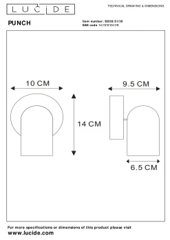 PUNCH - Plafondspot - 1xGU10 - Zwart*Lucide Discount