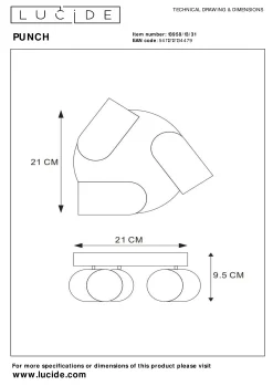 PUNCH - Plafondspot - Ø 21 cm - 3xGU10 - Wit*Lucide Clearance