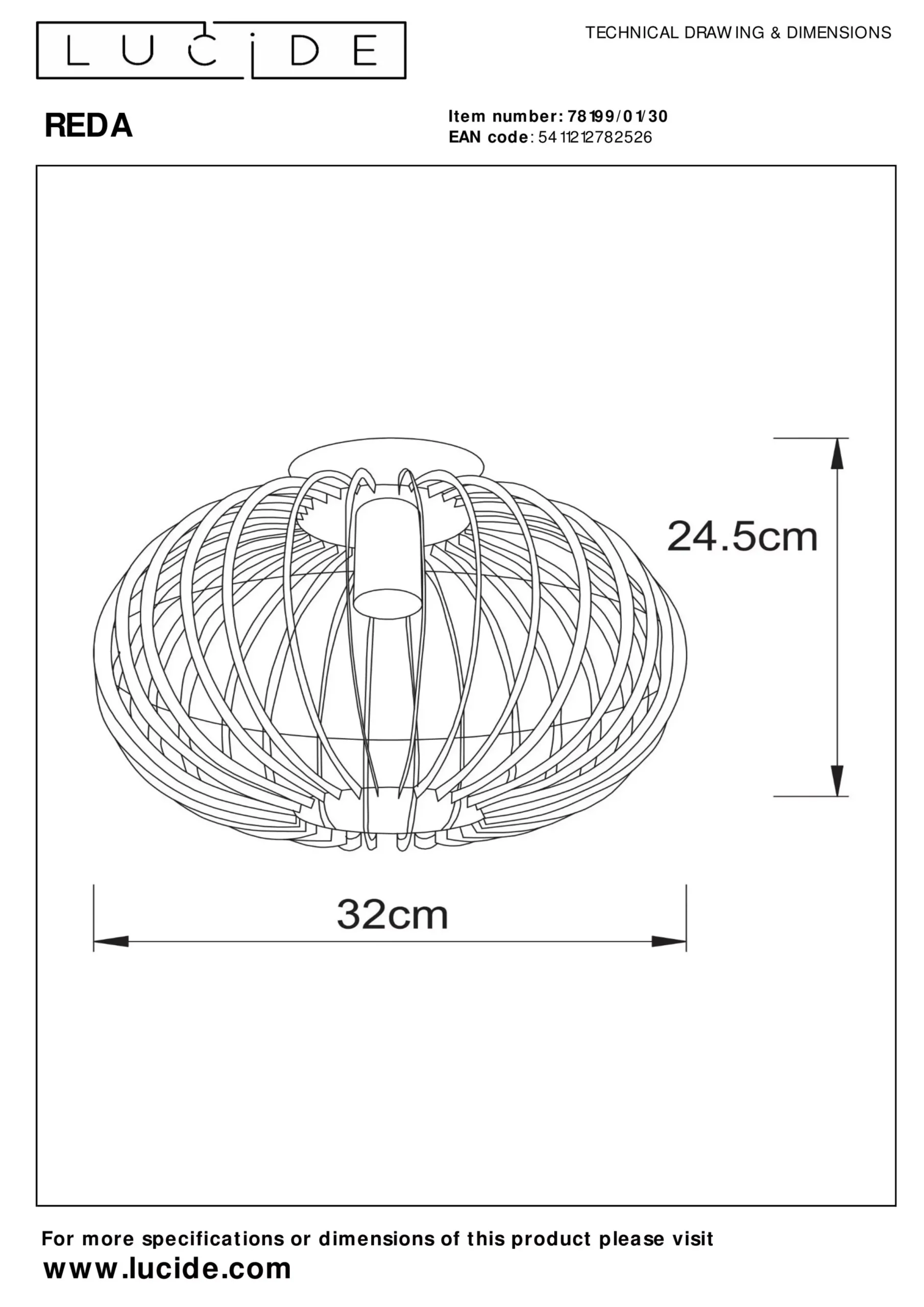 REDA - Plafonnière - Ø 32 cm - 1xE27 - Zwart*Lucide Sale